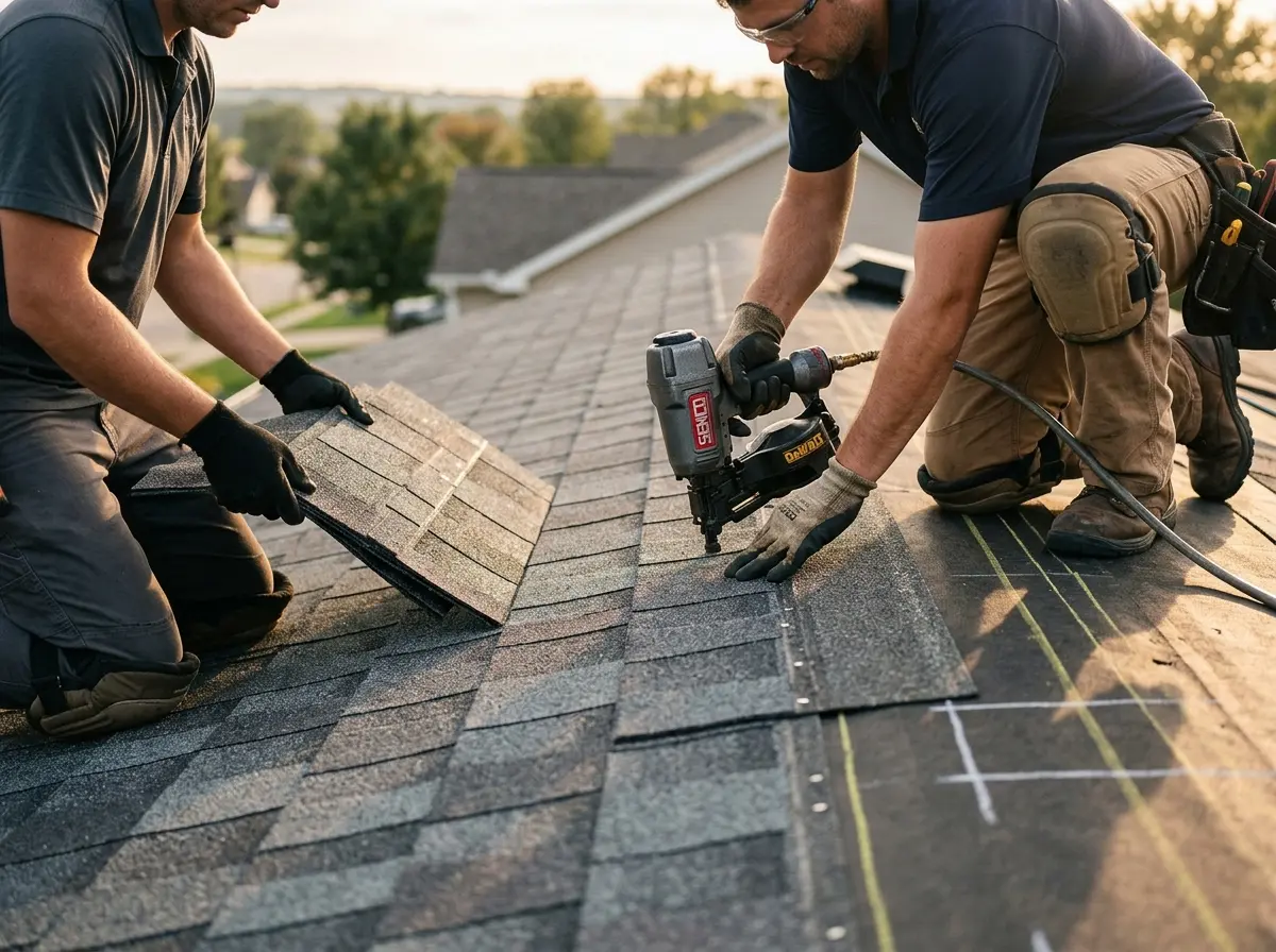 Professional roofer working on a residential roof in Marion Oaks